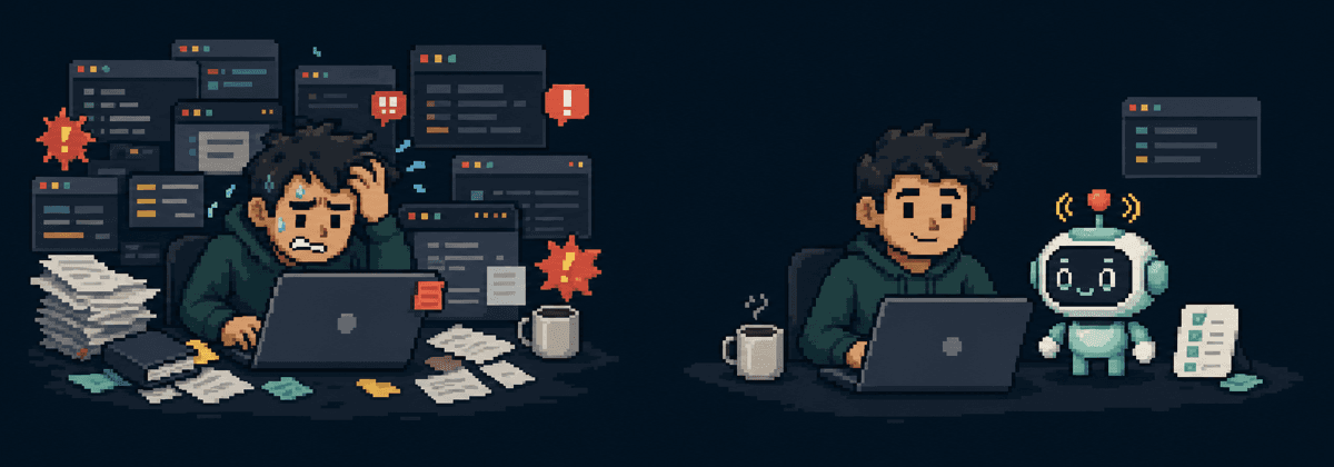 A busy Mac workspace becoming calm with BenAgent.